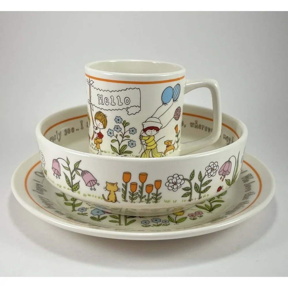 LENOX Gentle Friends 1970s VINTAGE Children's Baby 3pc SET Plate Bowl Cup Granny